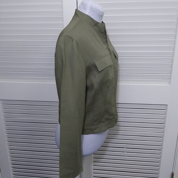 Tahari Green Linen Blend Zip Up Crop Jacket - Picture 8 of 8